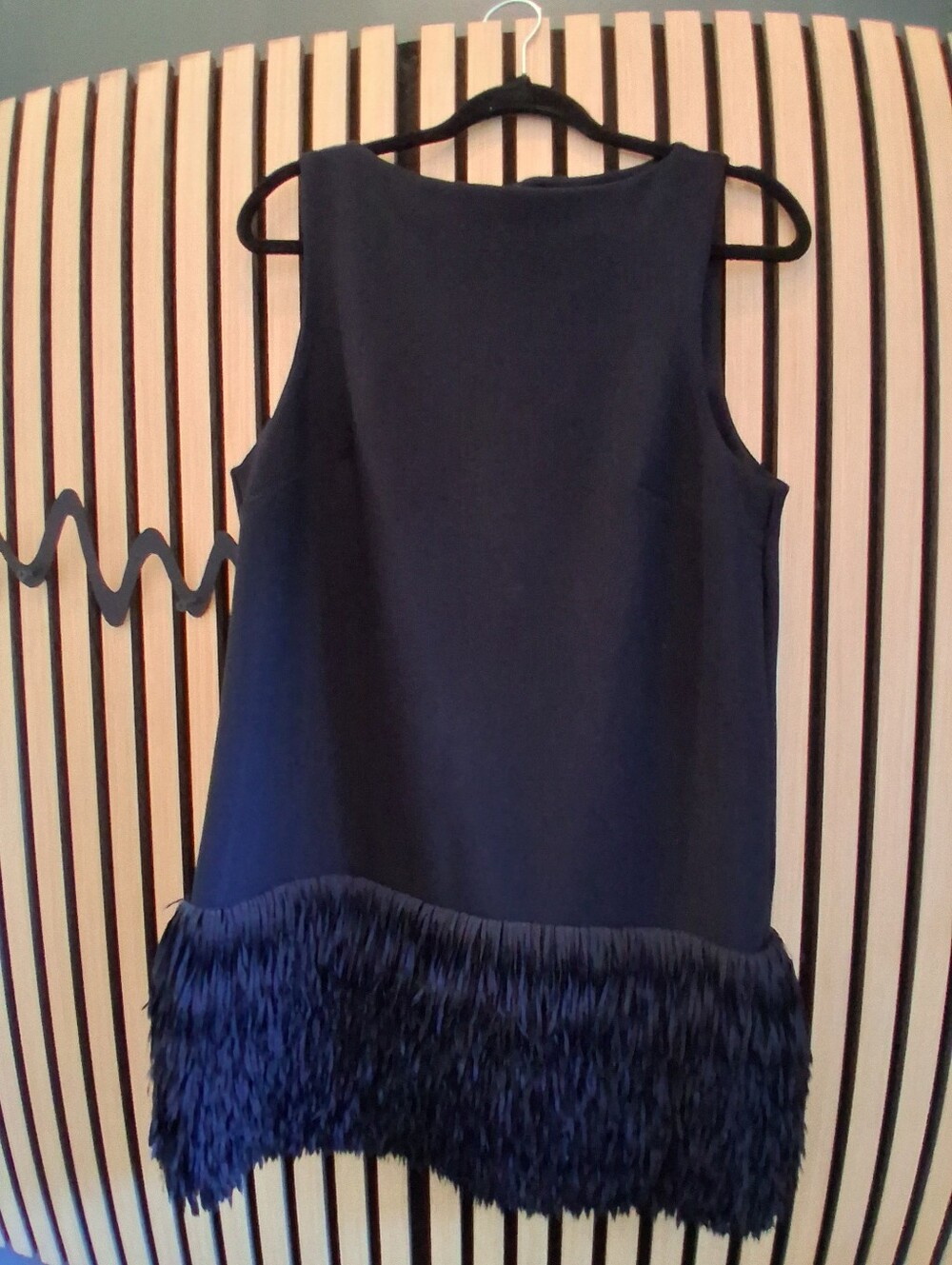 Sleeveless Black Fringe Hem Shift Dress